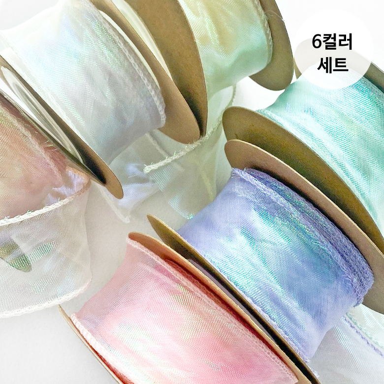 (6컬러세트) 4cm 광택 쉬폰리본 끈 선물포장 꽃다발 포장 - 상품 이미지