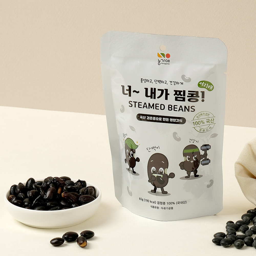 농가애 너내가찜콩 65g 콩간식 찜콩 검정콩 서리태 국산 검은콩 65g, 30개 - 상품 이미지