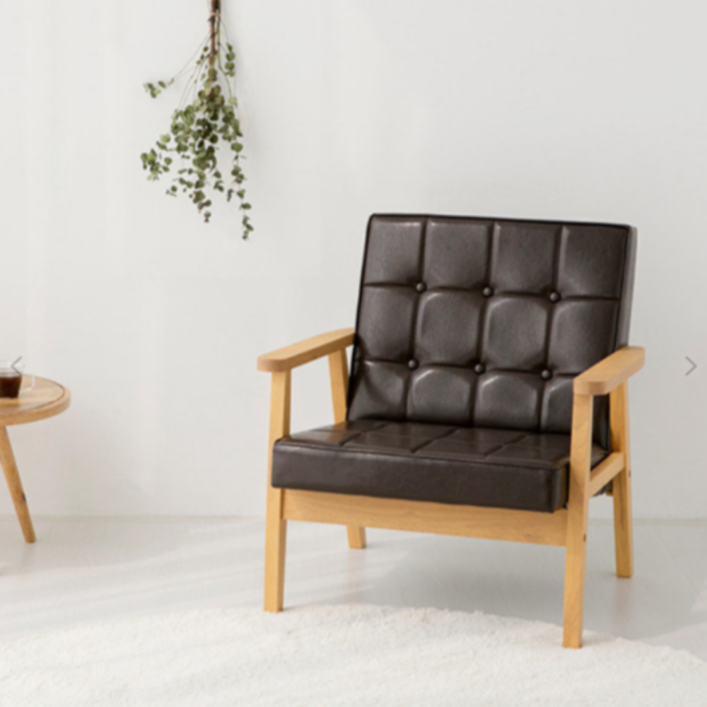 카페 인조 가죽쇼파 1인용 레자 원목 업소용 대기실 빈티지 소파 BUGOK