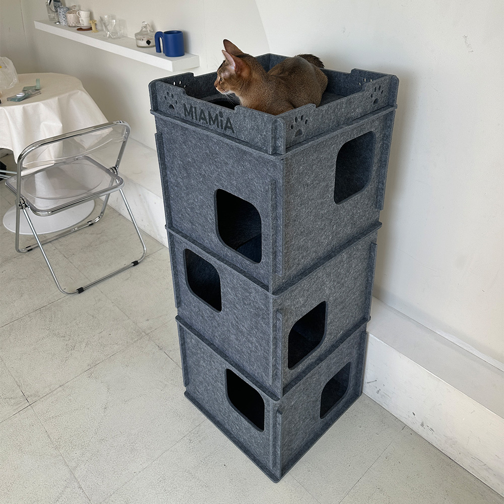 MIAMIA 펠트 고양이 숨숨 집 터널 캣타워 대형
