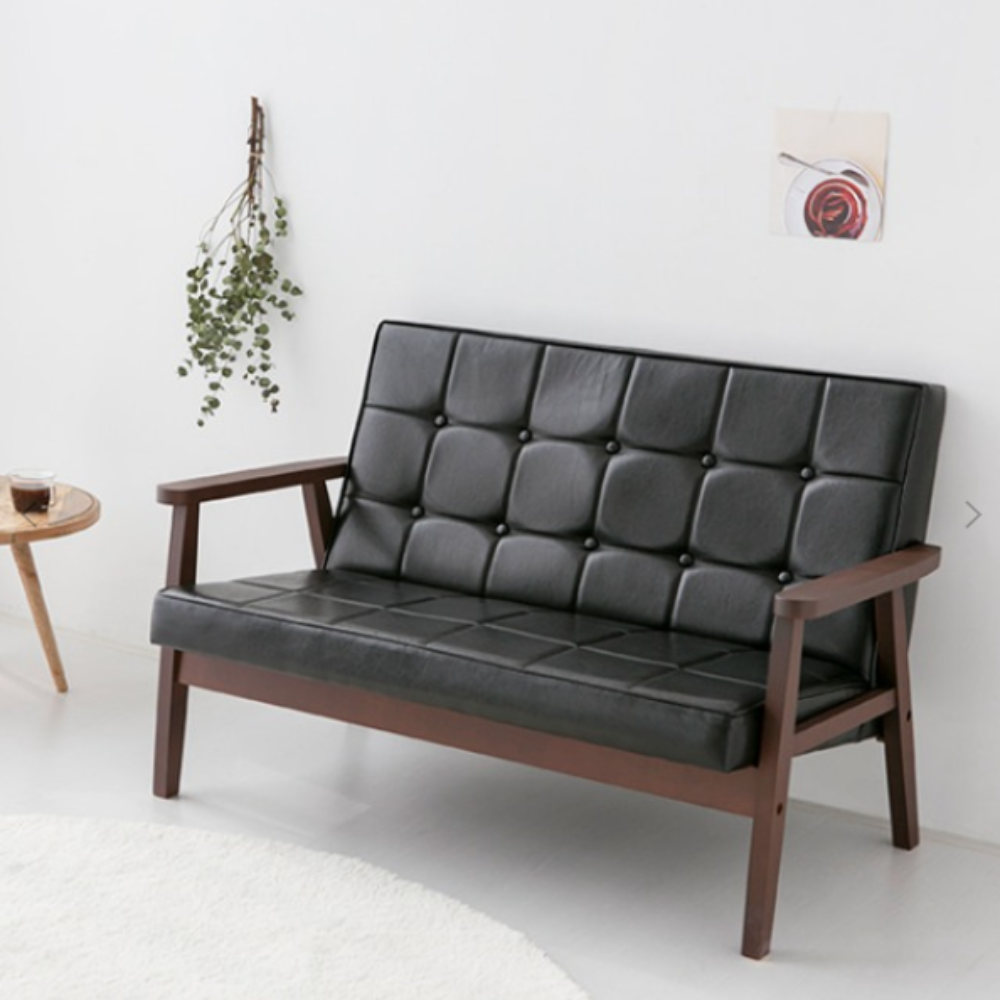 카페 인조 가죽쇼파 2인용 레자 원목 업소용 대기실 빈티지 소파 BUGOK
