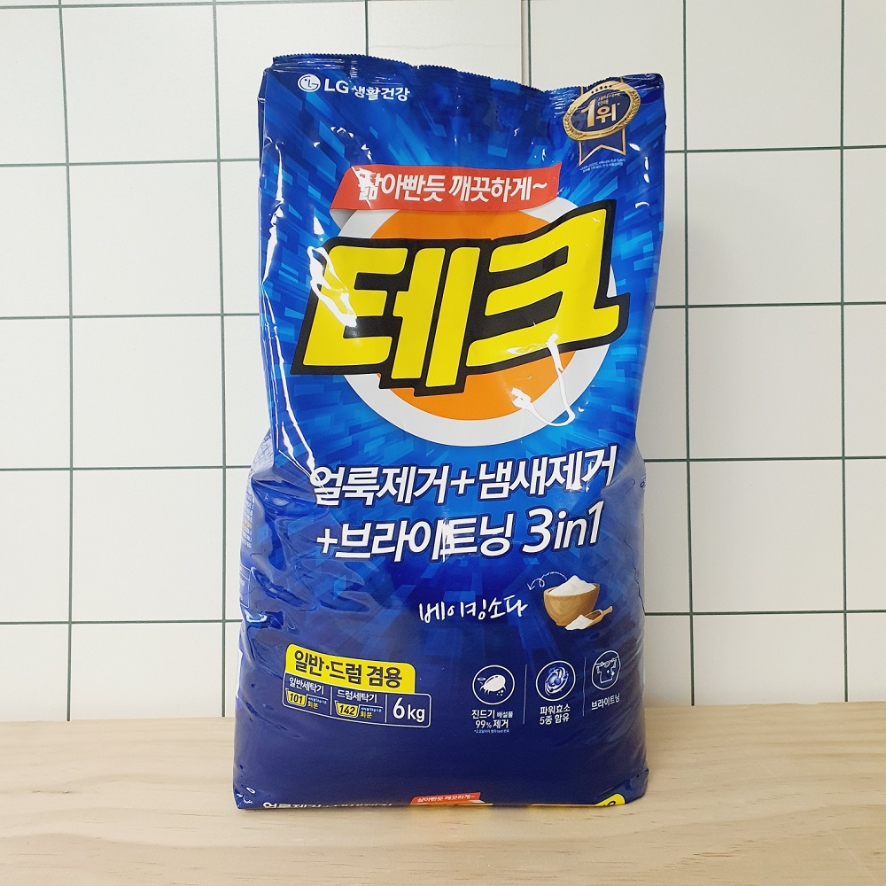 테크 가루세제 브라이트닝 얼룩 냄새제거 (일반드럼겸용) 6kg 세탁 분말 (280081) - 메인 이미지