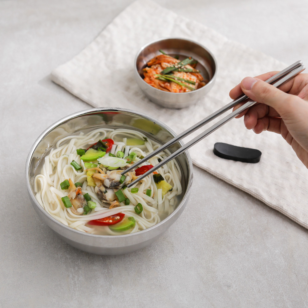 시샘 국 냉면 그릇 탕기 대 스텐 이중 칼국수 비빔밥 냉면기 20cm+젓가락 4세트 : 시샘 공식몰