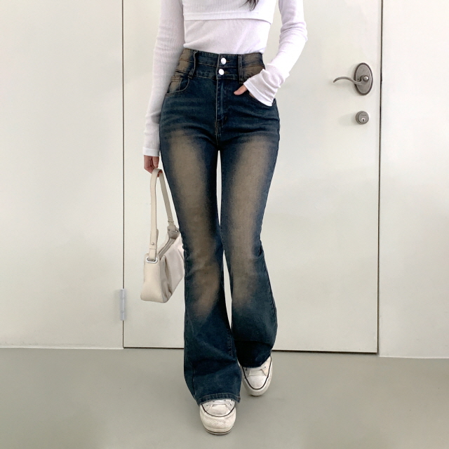 [숏,기본,롱/골반뽕/💗제작특가] 뉴플앤 골반볼륨 캣브러쉬 워싱 투버튼 스판 청바지 하이웨스트 데님 부츠컷 팬츠 상세 이미지 35