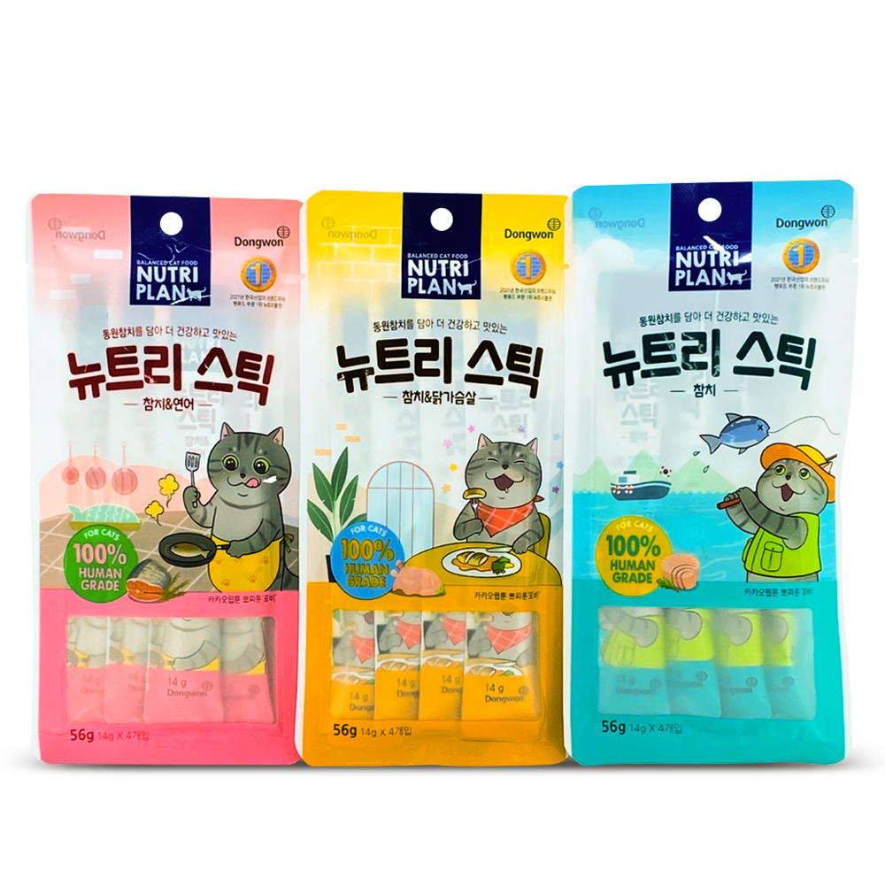 동원 뉴트리스틱 고양이 파우치 참치와 닭고기 56g 기호성 좋은 고양이 츄르 스틱 간식 - 메인 이미지