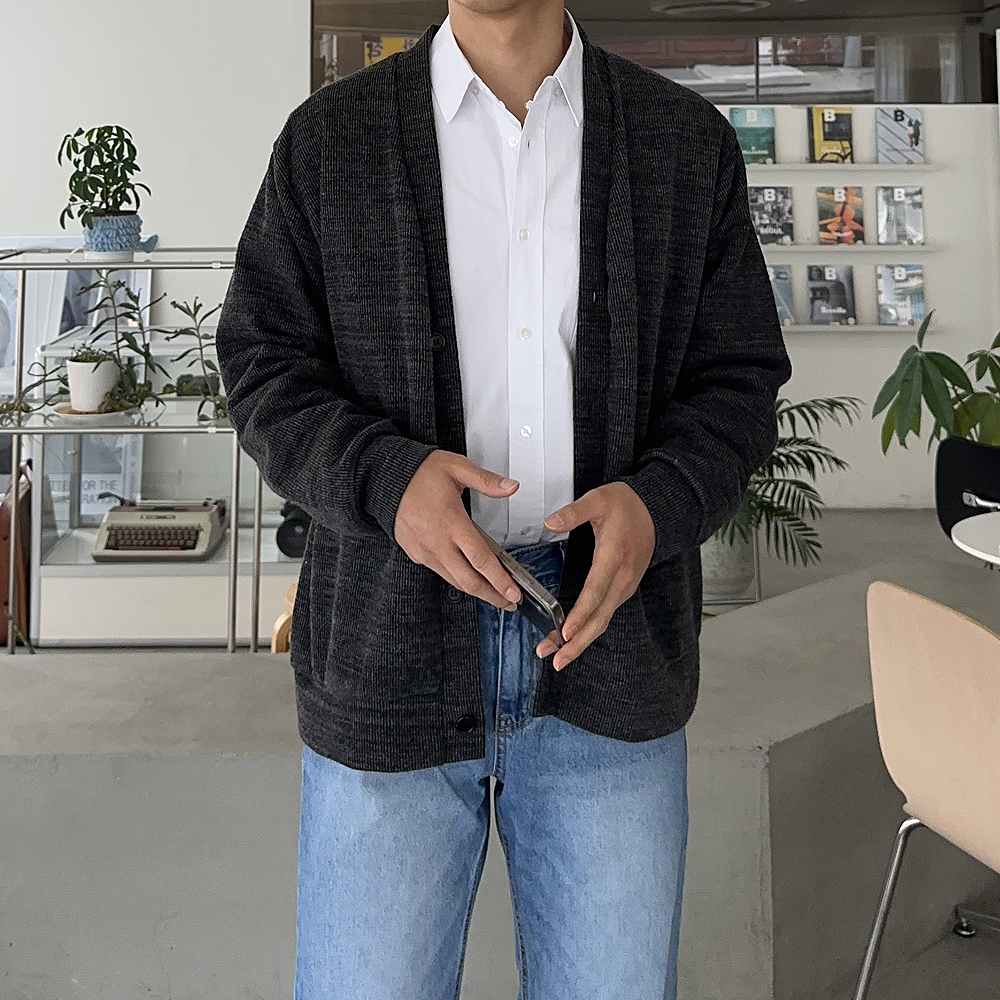 남자 가디건 빅사이즈 오버핏 브이넥 커플 가디건 - 상세 이미지 2