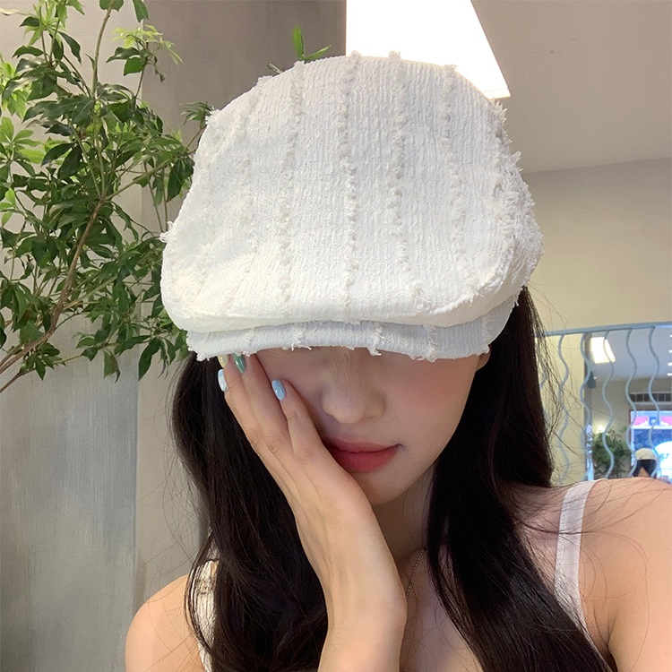 유니크 스트라이프 헌팅캡 일본풍 빈티지 느낌 디자인 얼굴작아보이는 여름 블랙 화이트 5컬러 - 상품 이미지
