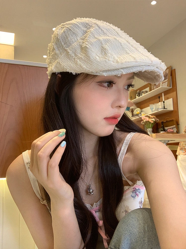 유니크 스트라이프 헌팅캡 일본풍 빈티지 느낌 디자인 얼굴작아보이는 여름 블랙 화이트 5컬러 - 상세 이미지 2