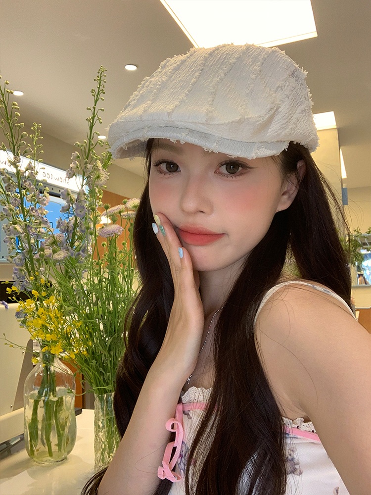 유니크 스트라이프 헌팅캡 일본풍 빈티지 느낌 디자인 얼굴작아보이는 여름 블랙 화이트 5컬러 - 상세 이미지 3