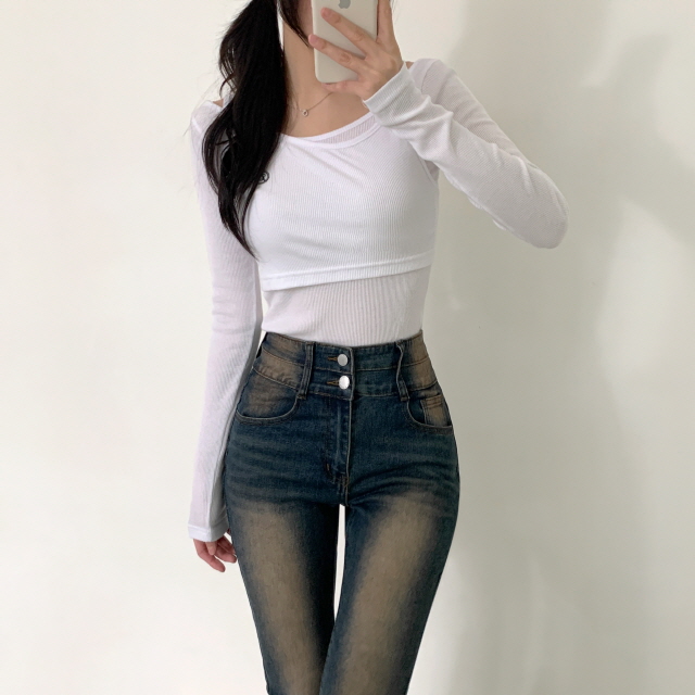 [숏,기본,롱/골반뽕/💗제작특가] 뉴플앤 골반볼륨 캣브러쉬 워싱 투버튼 스판 청바지 하이웨스트 데님 부츠컷 팬츠 상세 이미지 30