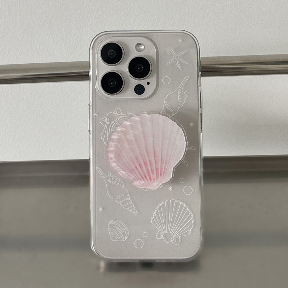 drawing shells 아이폰 15pro 케이스 클리어 투명 젤리 white - 상품 이미지