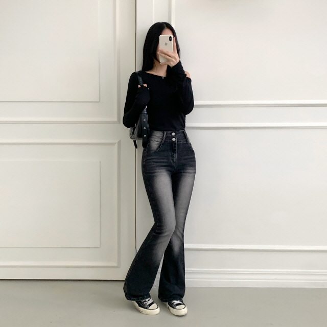 [숏,기본,롱/골반뽕/💗제작특가] 뉴플앤 골반볼륨 캣브러쉬 워싱 투버튼 스판 청바지 하이웨스트 데님 부츠컷 팬츠 상세 이미지 50
