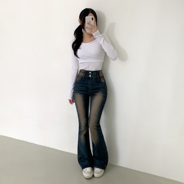 [숏,기본,롱/골반뽕/💗제작특가] 뉴플앤 골반볼륨 캣브러쉬 워싱 투버튼 스판 청바지 하이웨스트 데님 부츠컷 팬츠 상세 이미지 28