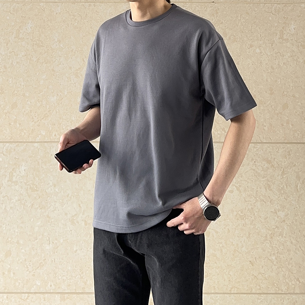 1+1 남자 반팔티 오버핏 무지 이너 레이어드 흰색 티셔츠 - 상세 이미지 2