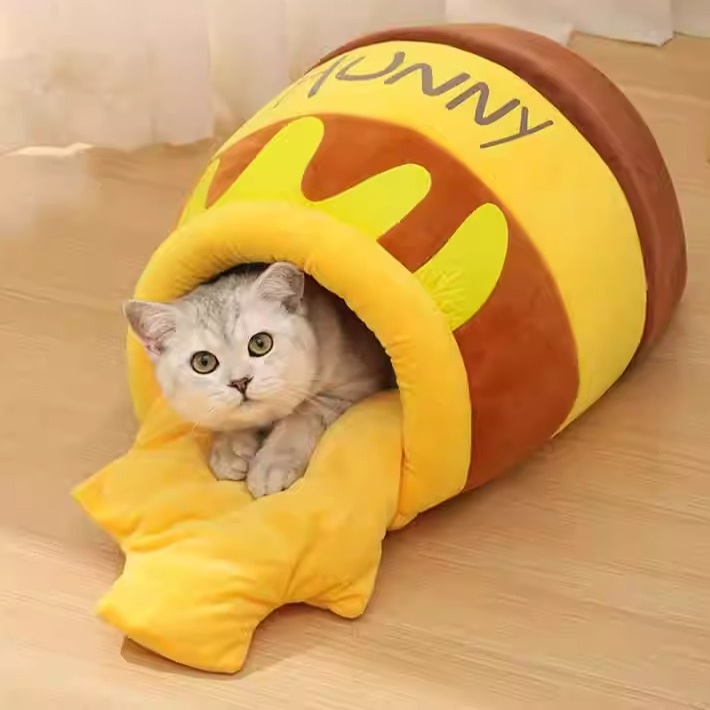 고양이 하우스 집 쿠션 허니비 침낭 사계절 반려동물 이불 겨울집 - 상품 이미지