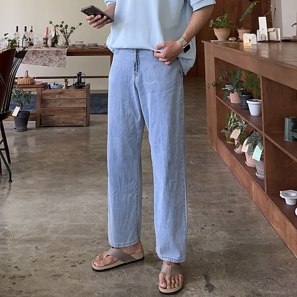 남자여름청바지 빅사이즈 9부 10부 아이스 팬츠 남자 와이드 청바지