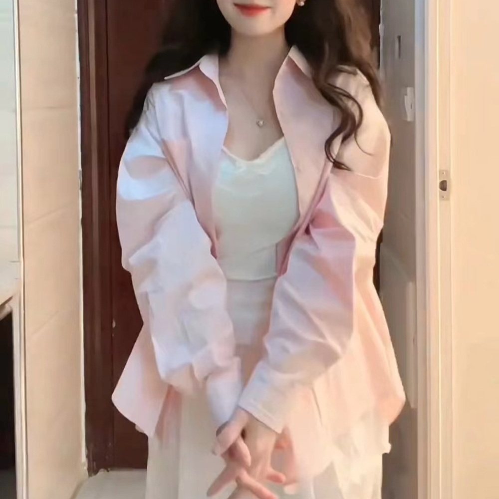 카리나 셔츠 블라우스 핑크 공항 패션 루즈핏 빅사이즈 의상 옷 패션 - 메인 이미지