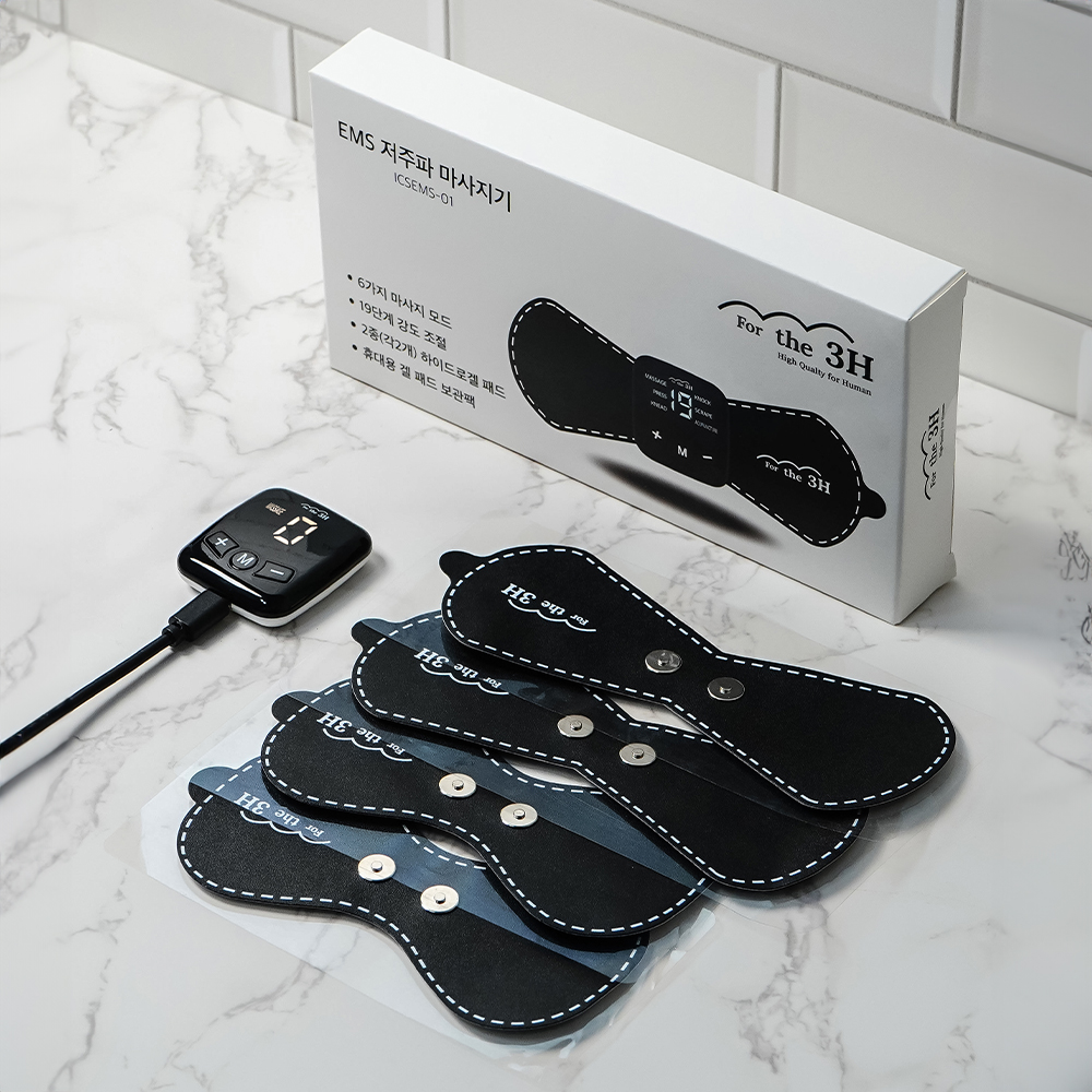 [패드4매+2매]FOR THE 3H EMS 저주파 미니 마사지기 전기안마기 목 복근 허리