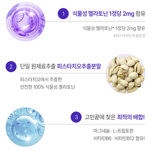 참굿즈 식물성 멜라토닌 함유 멜라 나이트밸런스 정 60정 2통 2개월 피스타치오 타트체리 - 상세 이미지 5