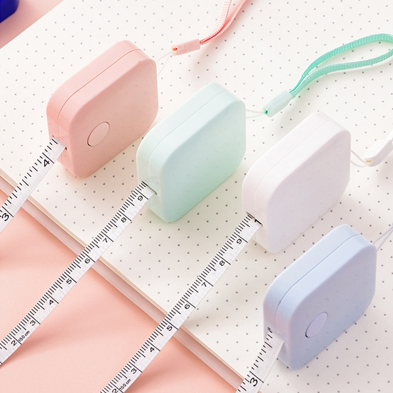 휴대용 사각 미니줄자 키링 옷 의류 의상 피팅줄자 다이어트 허리 치수 화이트 핑크 블루 - 상세 이미지 2