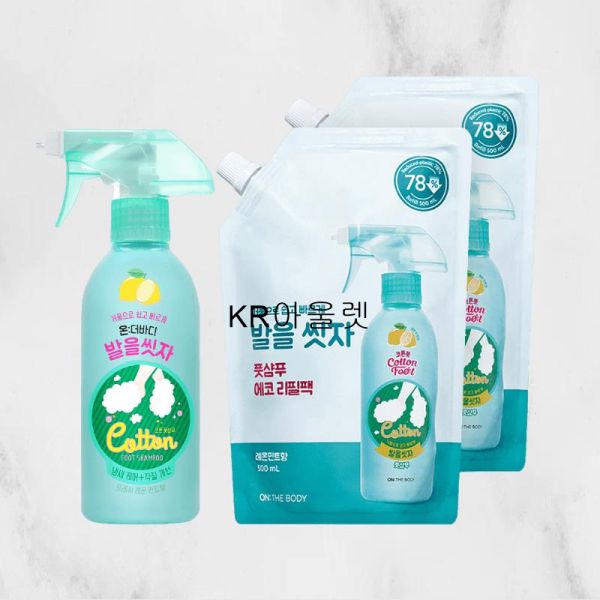 온더바디 코튼풋 발을씻자 풋샴푸 385ml 레몬 1개+리필 500ml 2개+풋필링팩짱구에디션 : PH글로벌유통