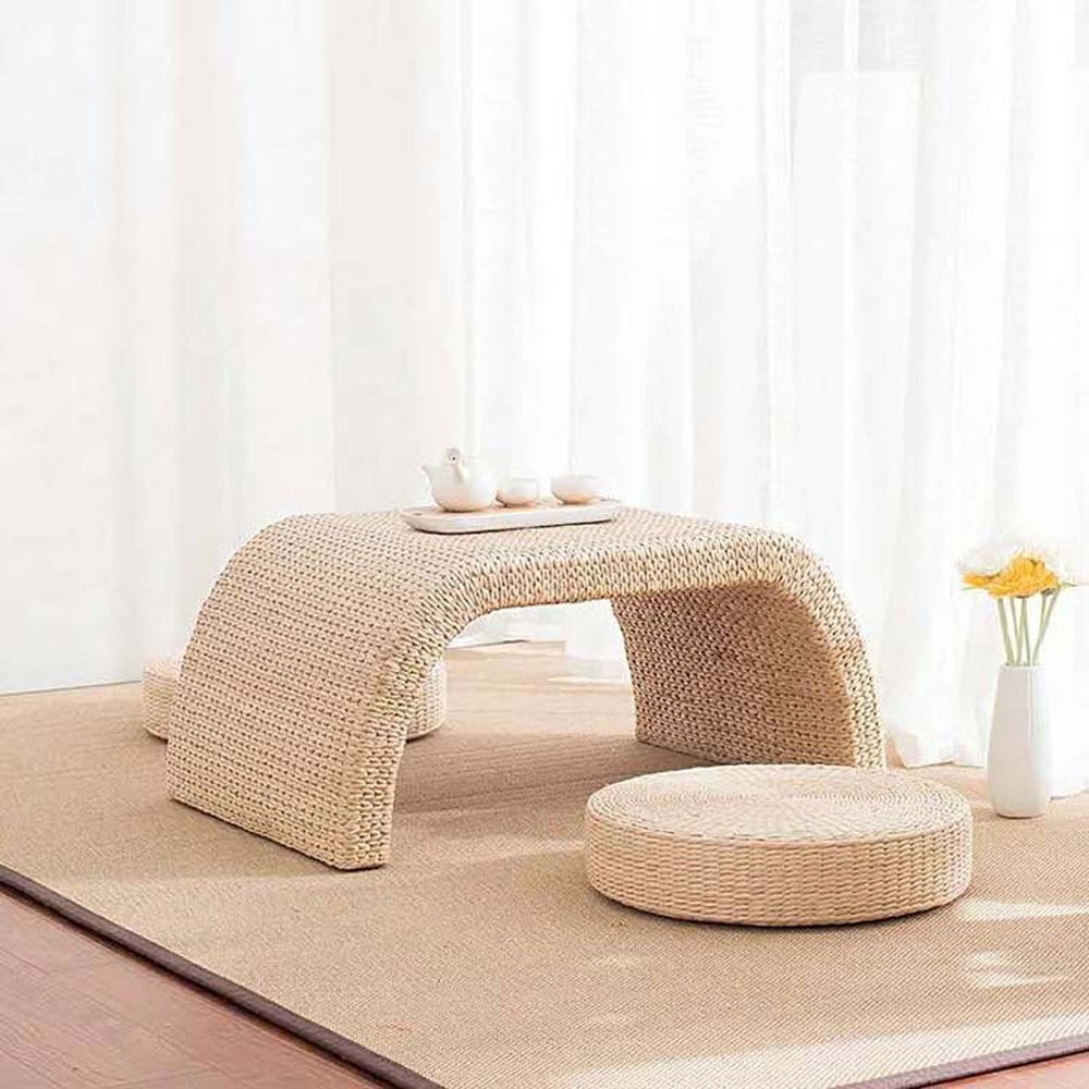 좌식 스툴 의자 원형 수제 라탄 밀짚 다용도 명상 매트 쿠션 통기성 짚