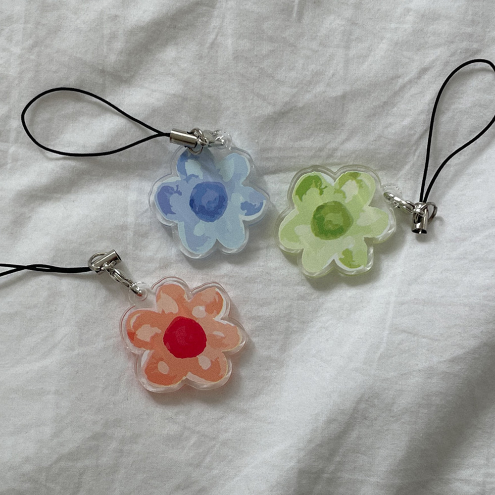 flower watercolor 줄 키링 고리 핸드폰 스트랩 blue