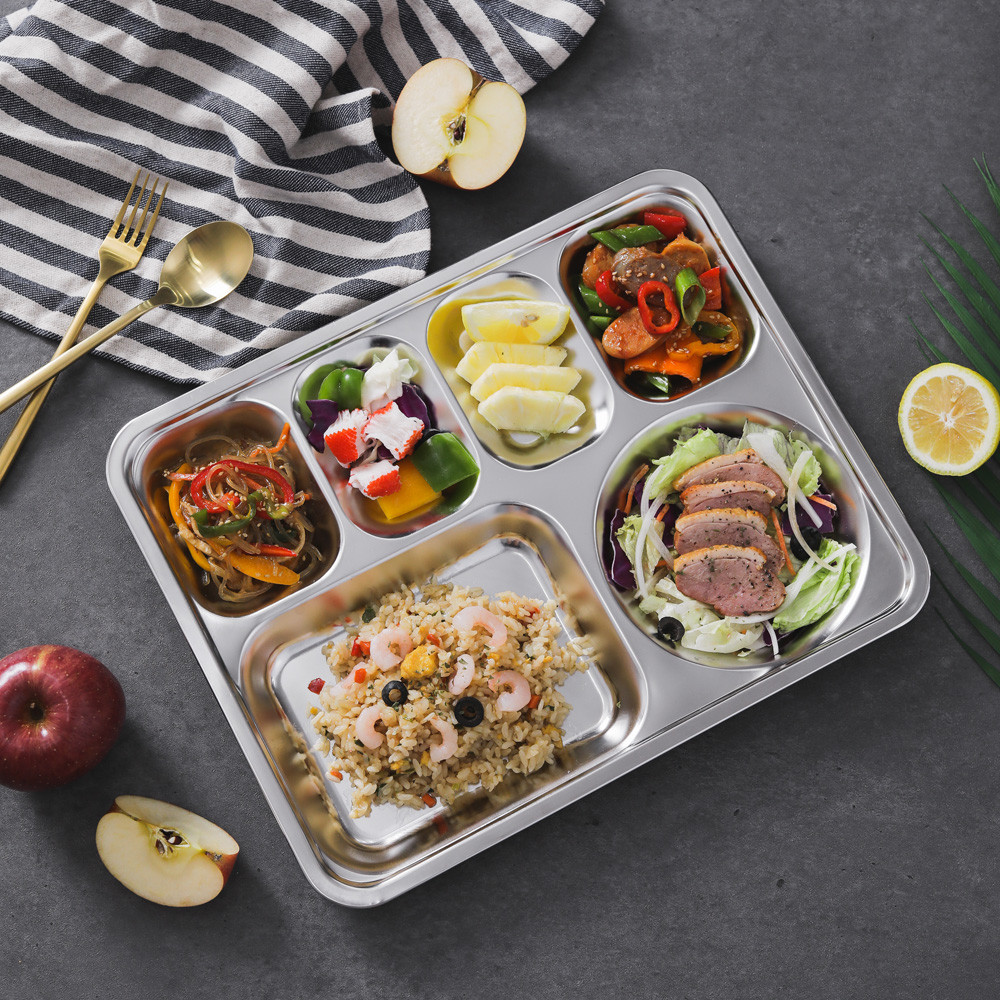 시샘 연마제 없는 학교 급식 병원 성인 어린이 유아용 다이어트 깊은 스텐 4찬 식판