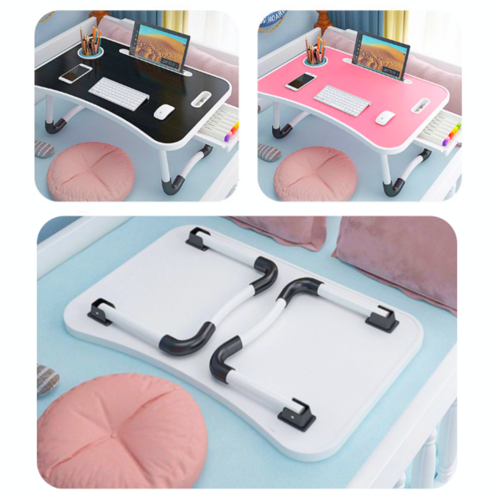 접이식 폴딩좌식테이블 라운딩형 물건수납용이 침대공부 환자식사 좌식테이블 블랙