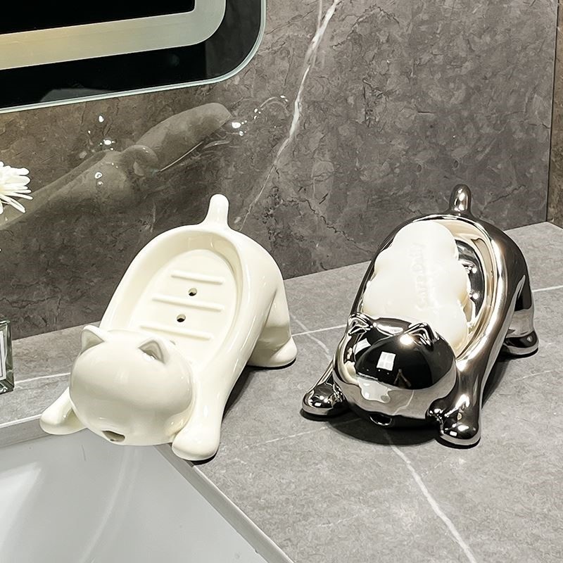고양이 비누 홀더 세라믹 케이스 욕실 주방 용품 받침대 물빠짐 귀여운 - 상세 이미지 4