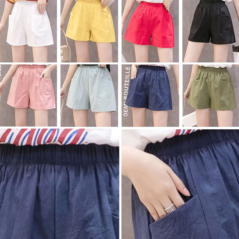 여성 린넨 반바지 시원한 여름 여자 밴딩 코튼 4부 팬츠 - 상품 이미지