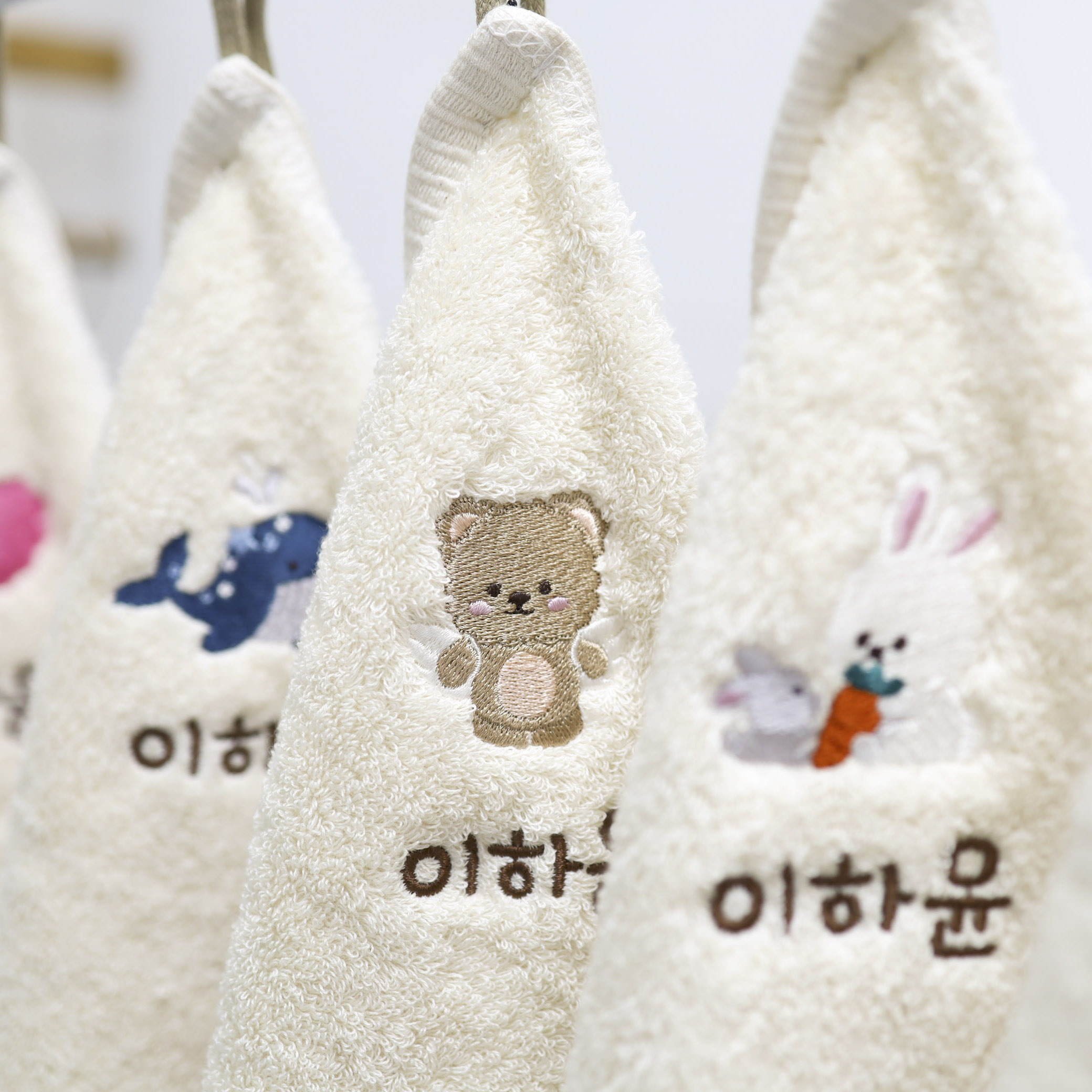 어린이집 수건 고리 이름자수 유치원 손수건 6장 40수 핸드타올 무염색 세트 - 상세 이미지 4
