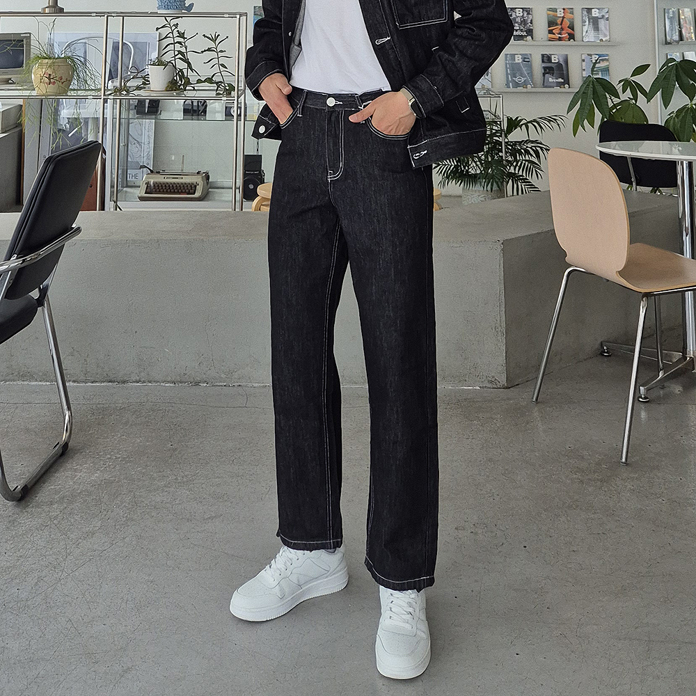 남자 청바지 생지데님 흑청 남자 9부 10부 청바지