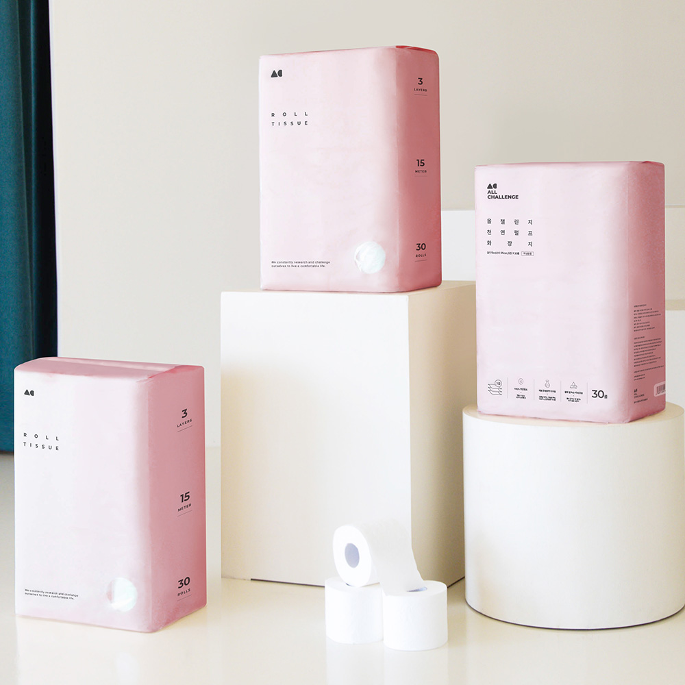 올챌린지 천연펄프 먼지없는 3겹 화장지 15m 30롤 3팩