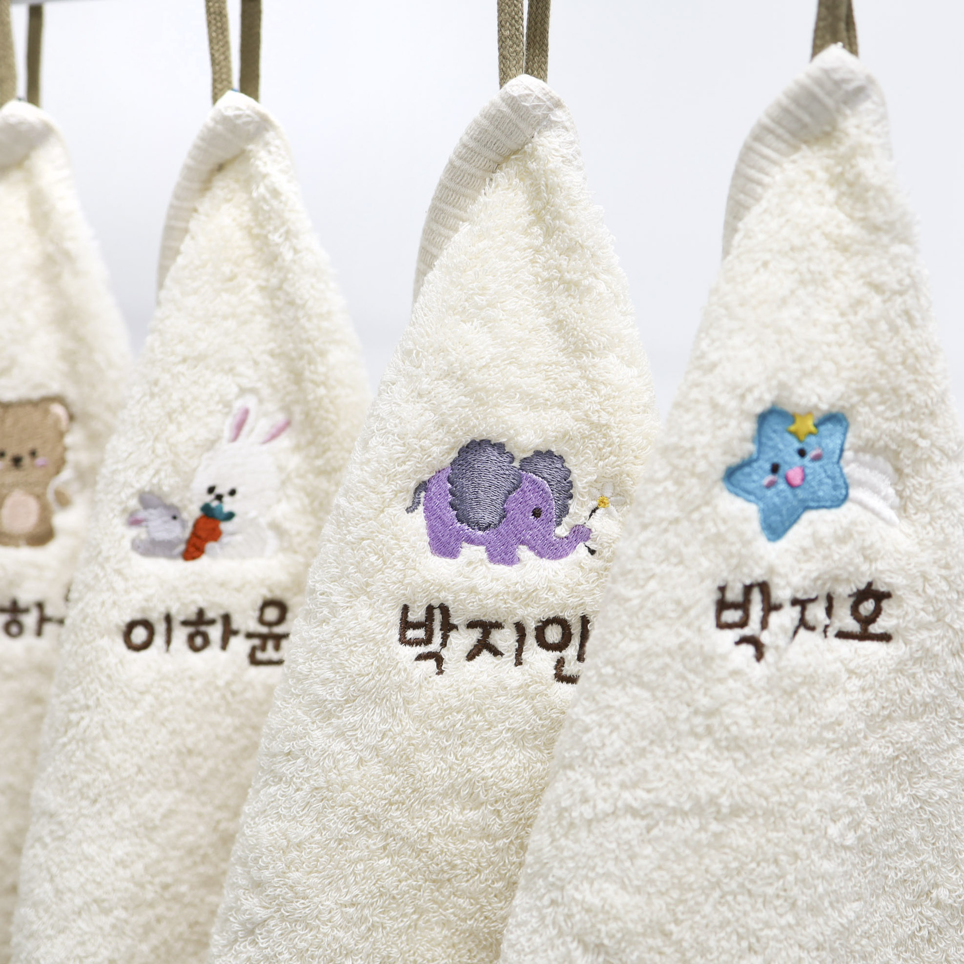 어린이집 수건 고리 이름자수 유치원 손수건 6장 40수 핸드타올 무염색 세트 이미지 7