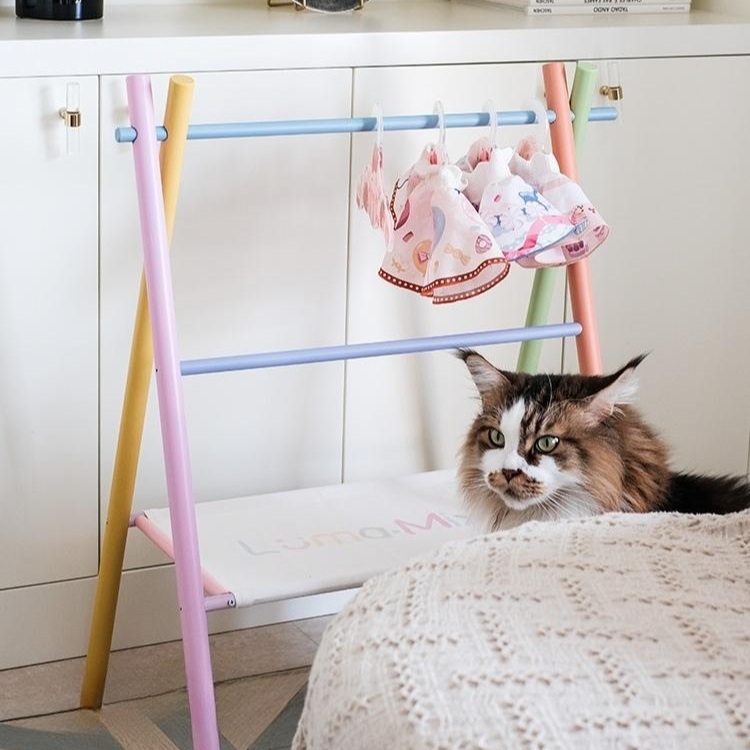 강아지 옷장 행거 2단 컬러풀 귀여운 디자인 정리대 고양이 반려동물 용품 옷걸이 60cm - 상세 이미지 3