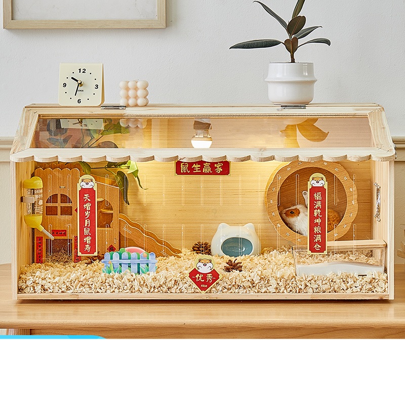 햄스터은신처 DIY 목재 투명 친칠라 장난감 집 페럿 - 상품 이미지