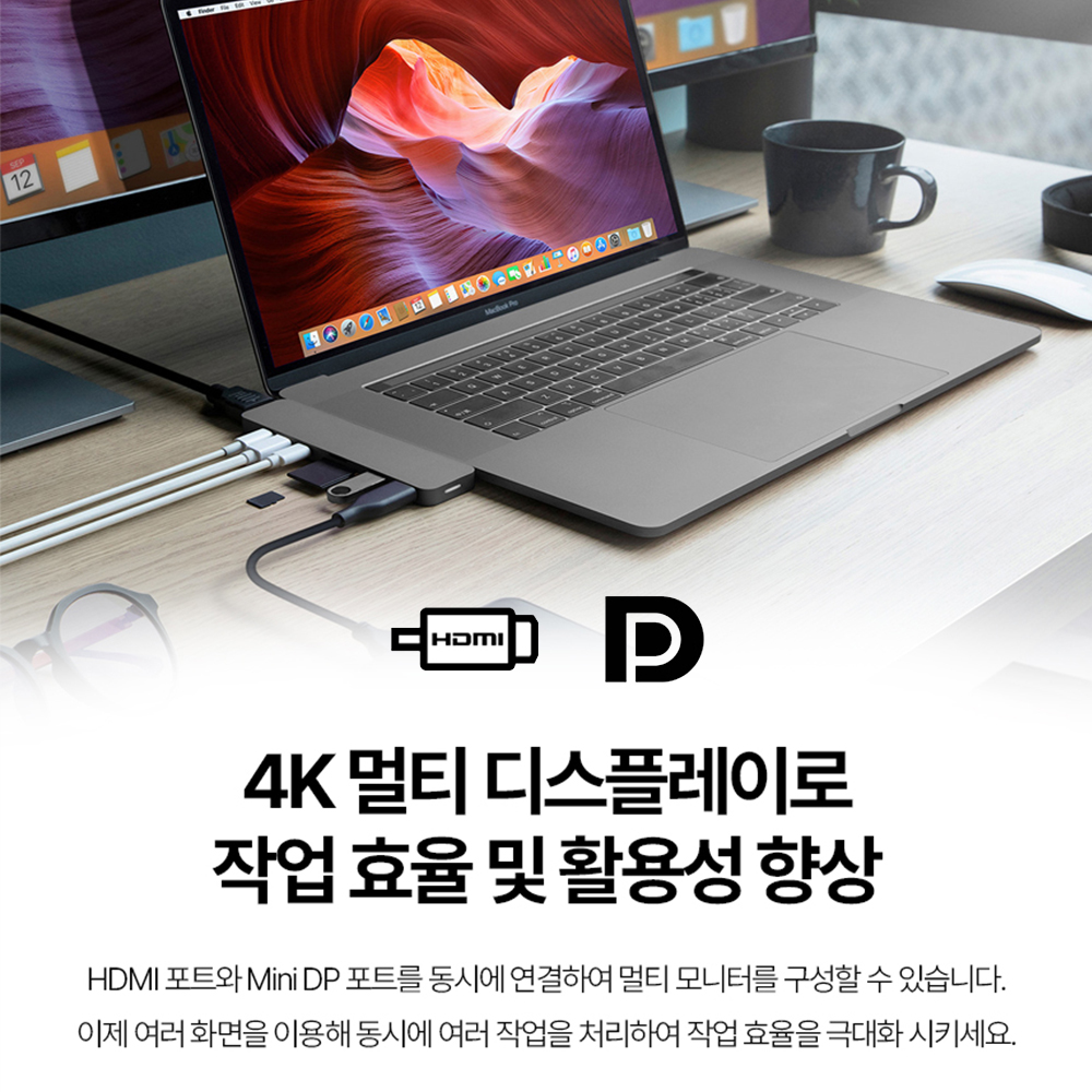 하이퍼드라이브 GN28D 멀티 맥북 에어 프로 hdmi 썬더볼트 USB 일체형 맥북허브