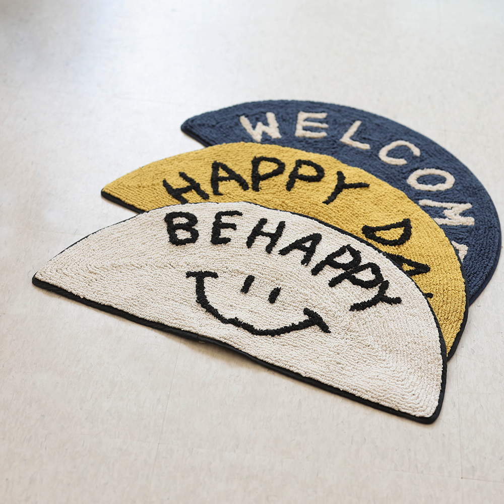 웰컴 스마일 블루 반달 순면 욕실 발매트