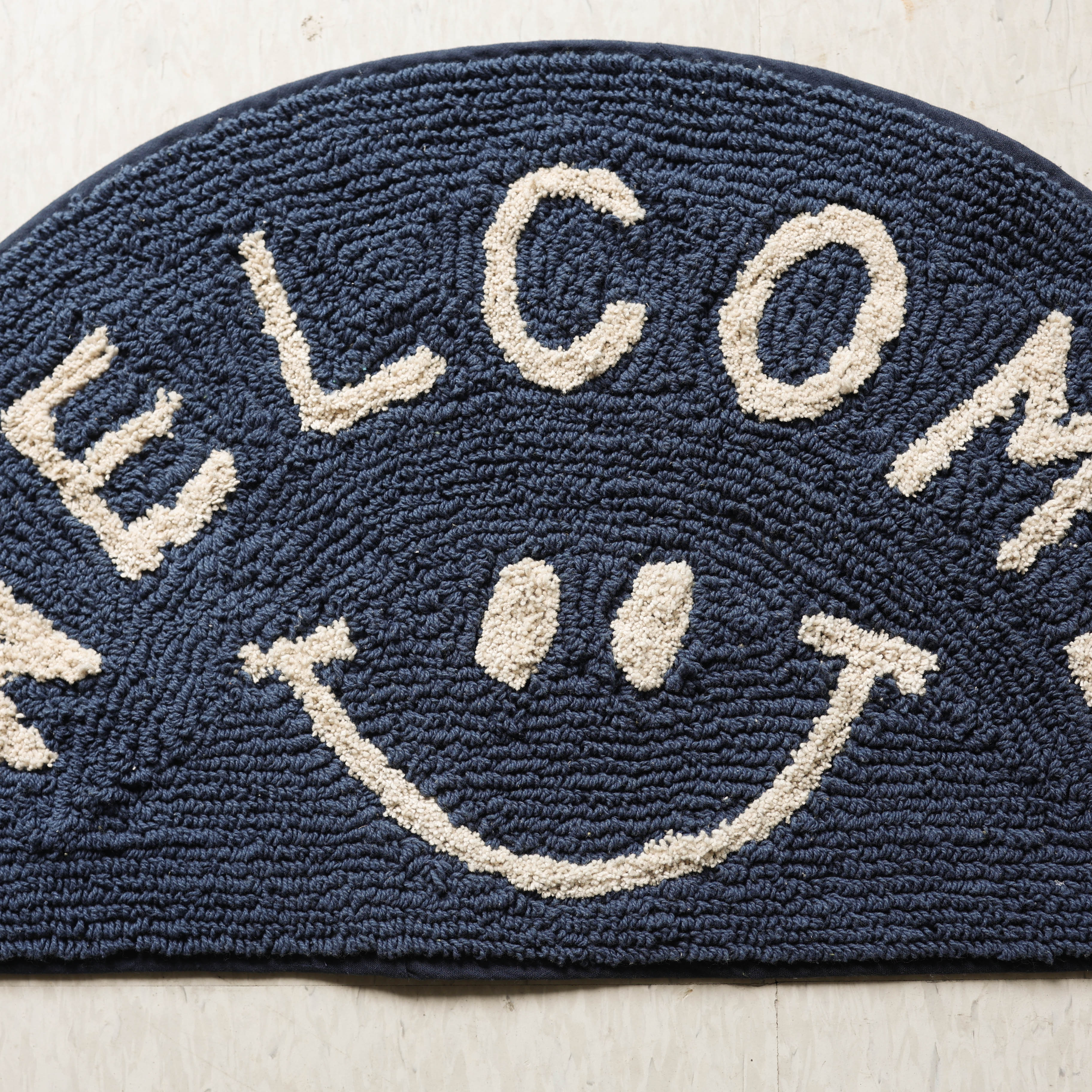 웰컴 스마일 블루 반달 순면 욕실 발매트