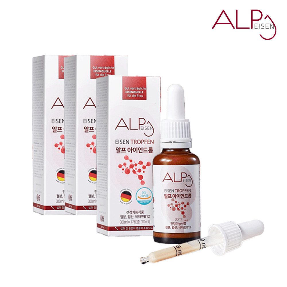 [독일 최우수상 철분제] 알프뉴트리션 프리미엄 비건 어린이철분제 임산부영양제 알프아이언드롭 철분제 30ml, 3개