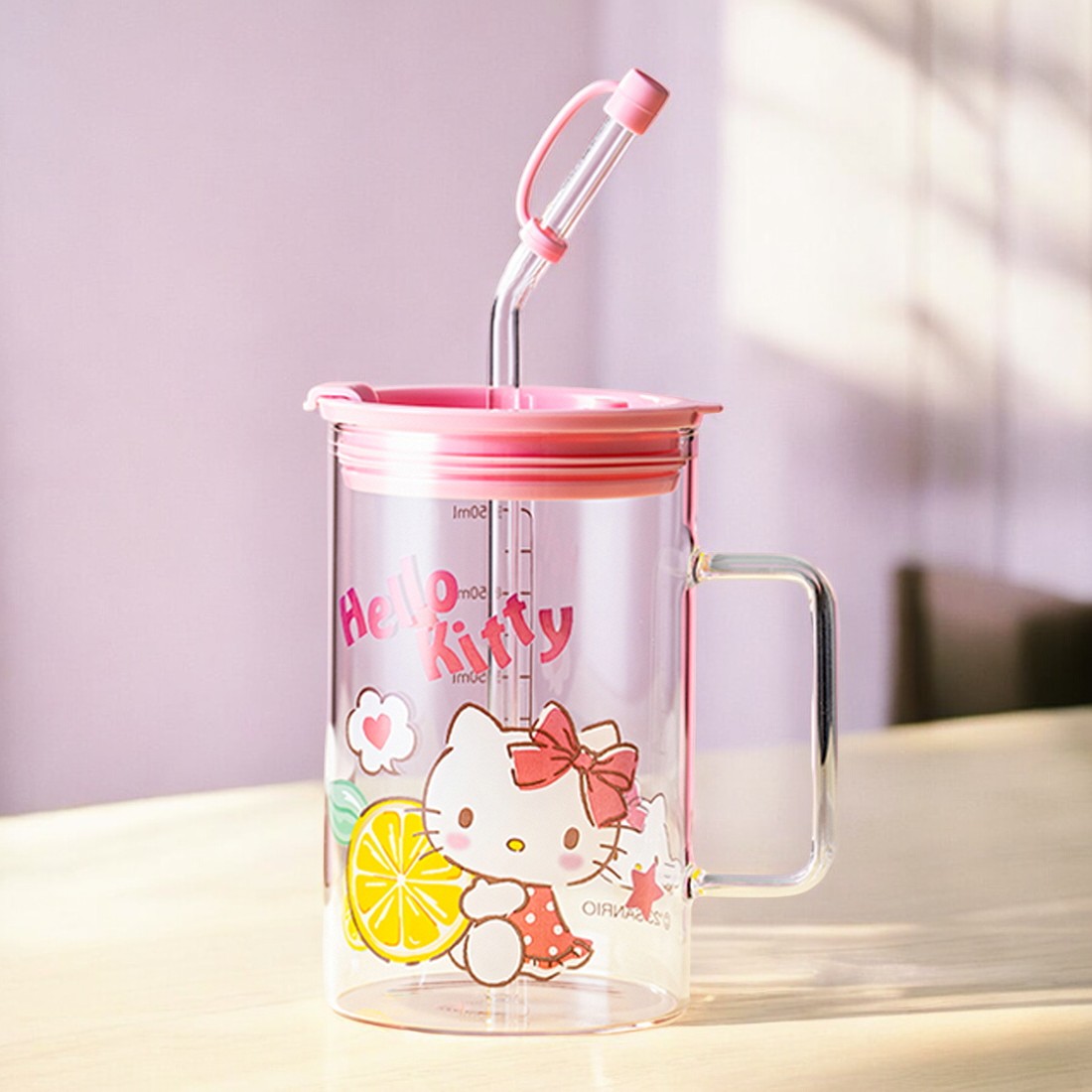 산리오 빨대 뚜껑 아이스아메리카노잔 맥주잔 대용량 유리컵 헬로키티 700ml