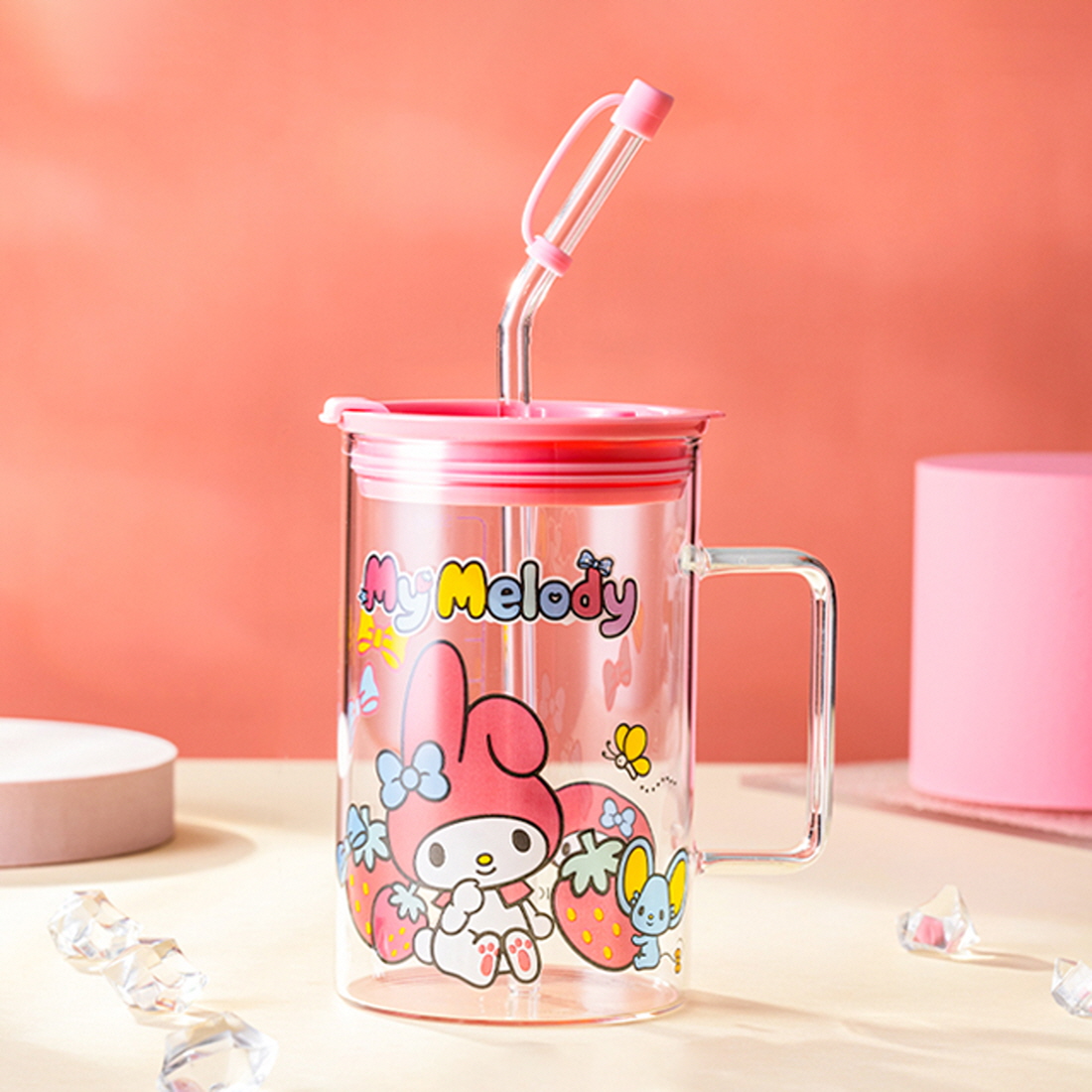 산리오 빨대 뚜껑 아이스아메리카노잔 맥주잔 대용량 유리컵 헬로키티 700ml - 상세 이미지 4