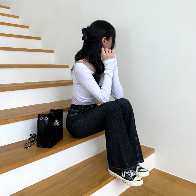 [3단기장!/골반패드] 젤라니 논페이드 투버튼 스티치 골반볼륨 스판 청바지 하이웨스트 세미 부츠컷 생지 데님 팬츠 상세 이미지 37