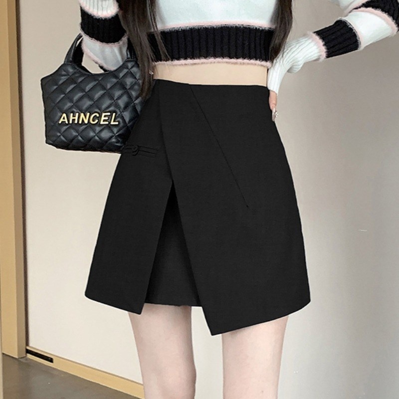 A라인 슬릿 치마바지 숏팬츠 미니스커트 하이웨이스트 연예인 드라마 패션 봄 가을 3컬러 - 상세 이미지 3