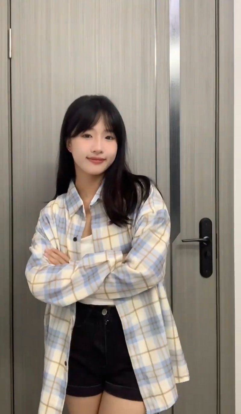 에스파 윈터 셔츠 블라우스 체크 인스타그램 간절기 파스텔 의상 옷 패션 - 상세 이미지 5