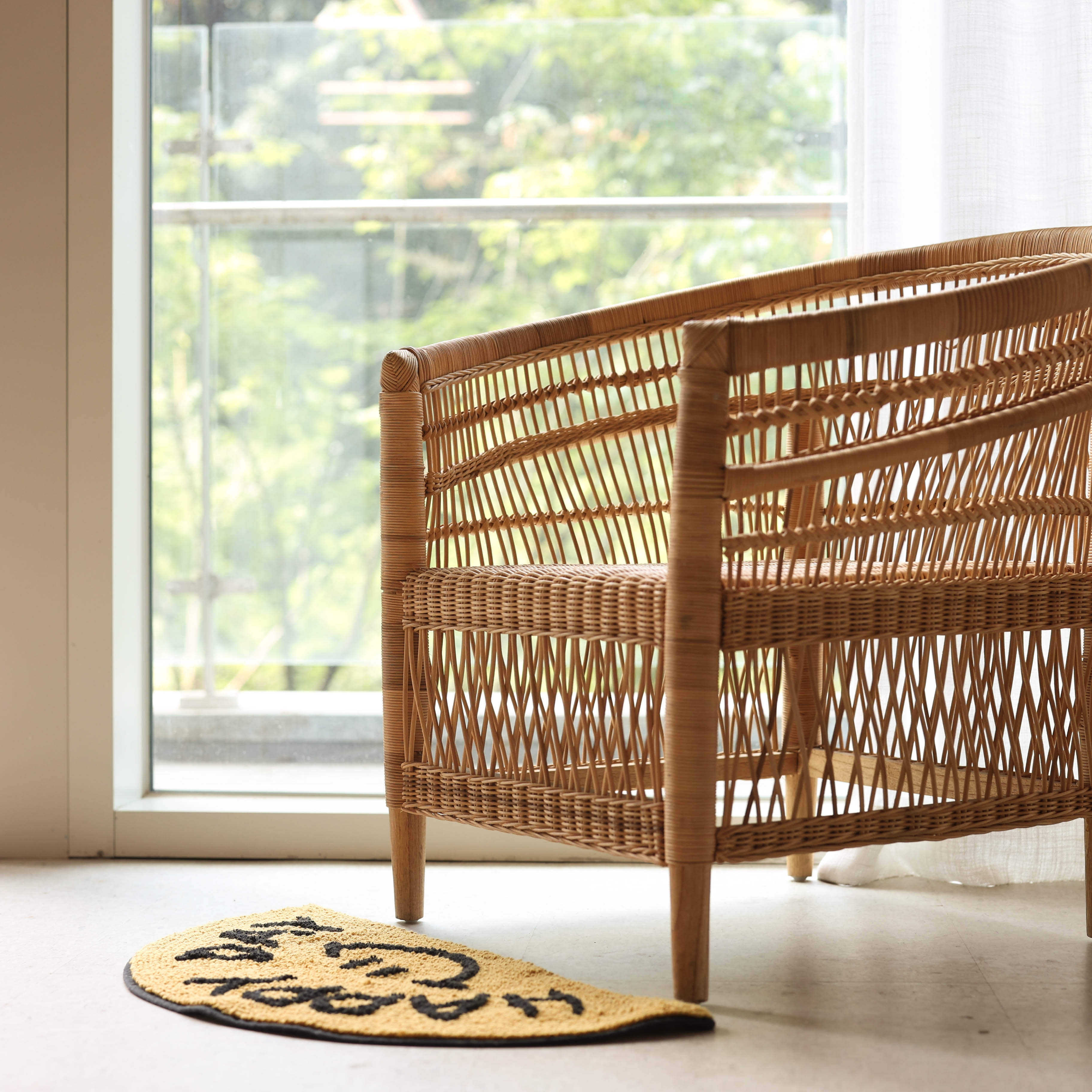 해피데이 스마일 옐로 반달 순면 욕실 발매트