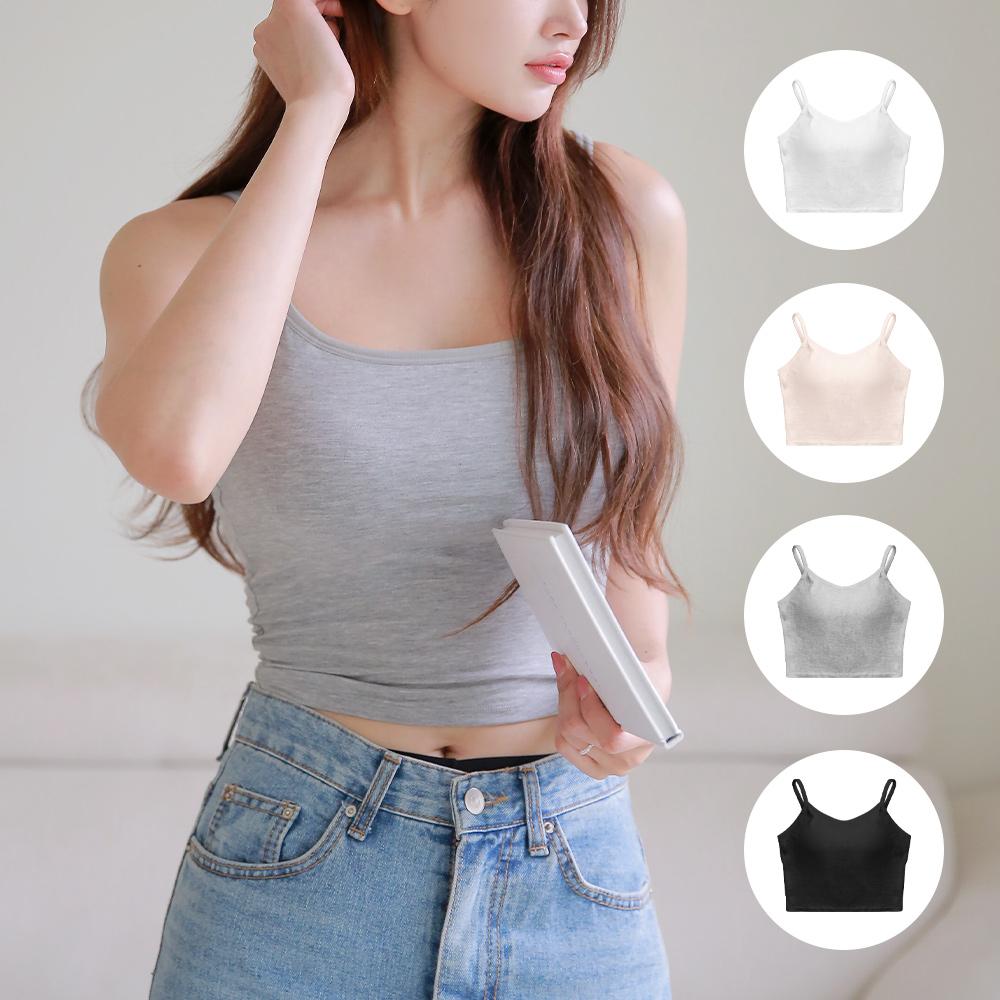 핑크앤다이아 패드일체형 모달 크롭 브라탑 캡나시 여성 런닝 레이어드 끈나시 제품 이미지