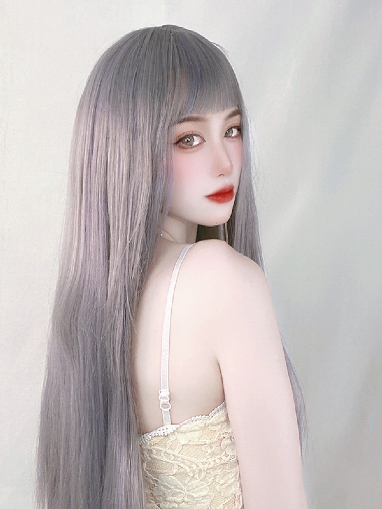 애쉬그레이 긴생머리 통가발 매직 앞머리있는 아이돌 헤어 스타일 12칼라 - 상세 이미지 5