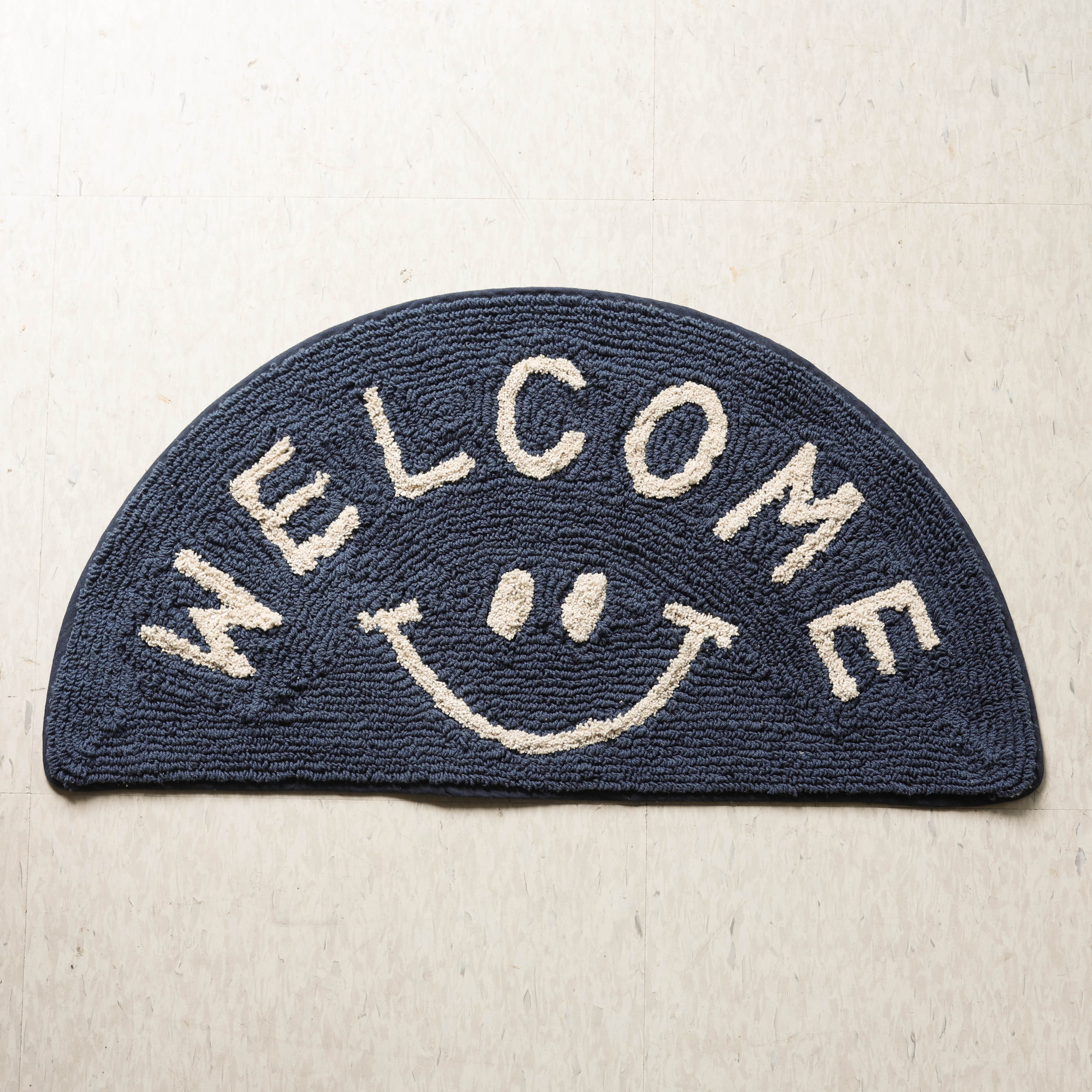 웰컴 스마일 블루 반달 순면 욕실 발매트